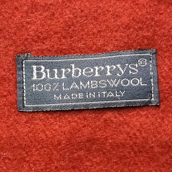 Luxury Vintage Burgundy Burberry Lambs Wool Scarf Embroidered Logo Winter Scarf - Picture 5 of 6